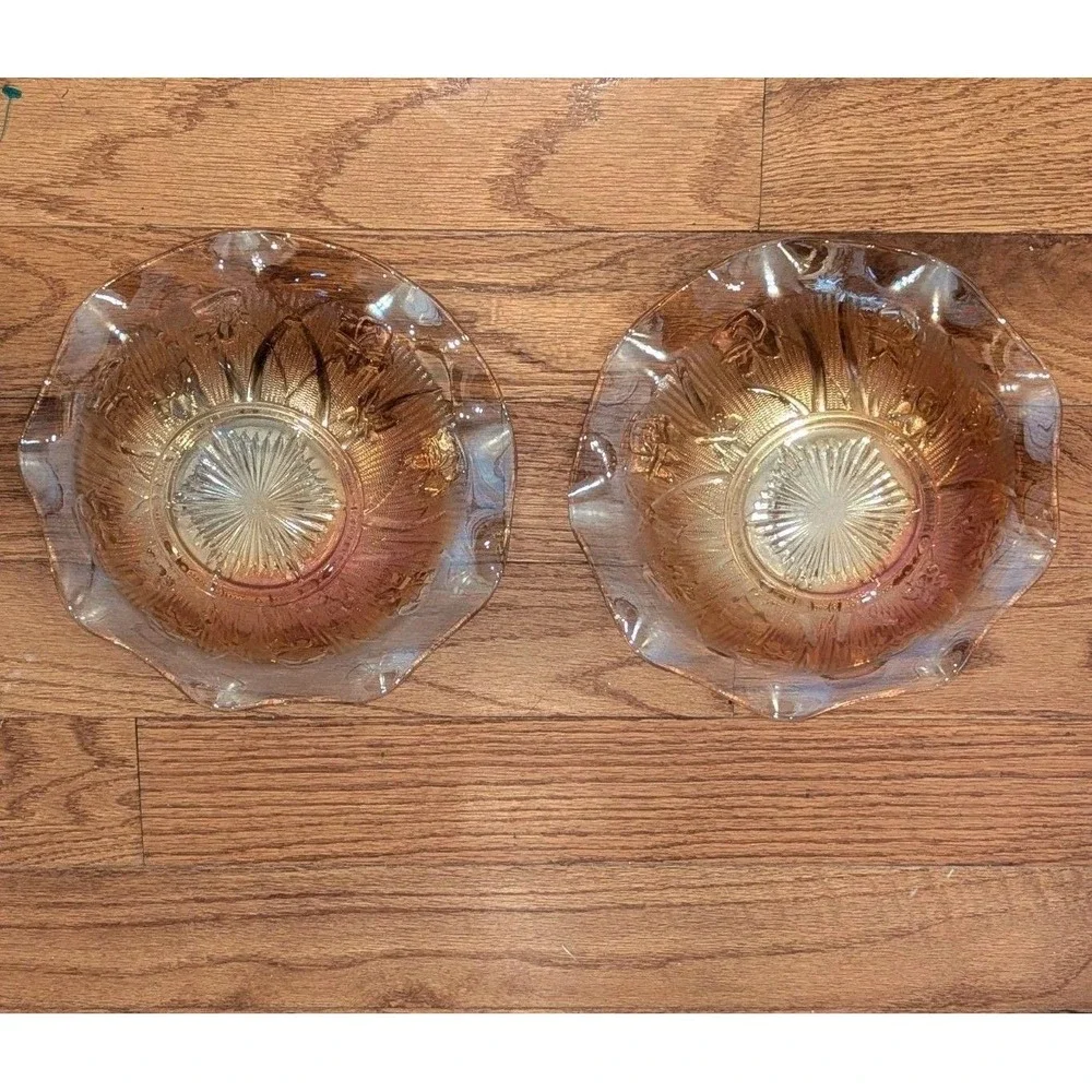 Vintage Carnival‎ Glass Marigold Iris Herringbone Serving Bowls Set of 3 9.5